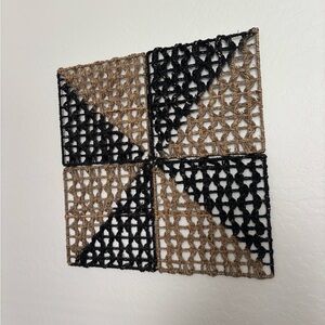 Geometric Woven Wall Art in Black and Brown